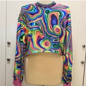 Swirled Illusion Colorful Crop Pullover Sweatshirt NEW! FIRM!!